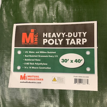 Mutual Industries Tarp, Green, Polyethlene 14964-39-3040